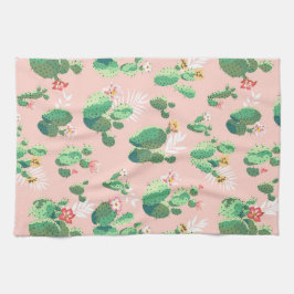 Drijvende cactus op roze achtergrondkeuken theedoek