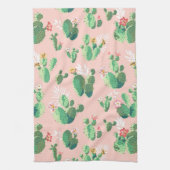 Drijvende cactus op roze achtergrondkeuken theedoek (Verticaal)