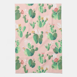 Drijvende cactus op roze achtergrondkeuken theedoek
