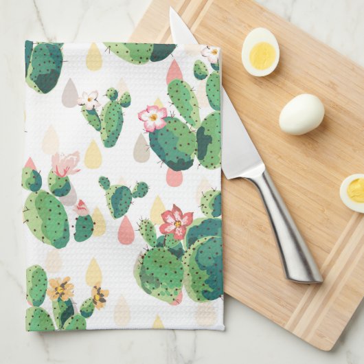 Drijvende cactus op witte achtergrond theedoek (Quarter Fold)