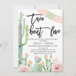 Drijvende Cactus Taco over Love Couples Shower Kaart<br><div class="desc">Drijvende Cactus Taco over liefdesparen Shower Invitation Cactus themed koppels douche-uitnodiging met enkele bloeiende cactus en een Mexicaanse banner in roze en munt. Ideaal voor iemand die op zoek is naar een stelletje taco over liefdesdoucheuitnodiging.</div>