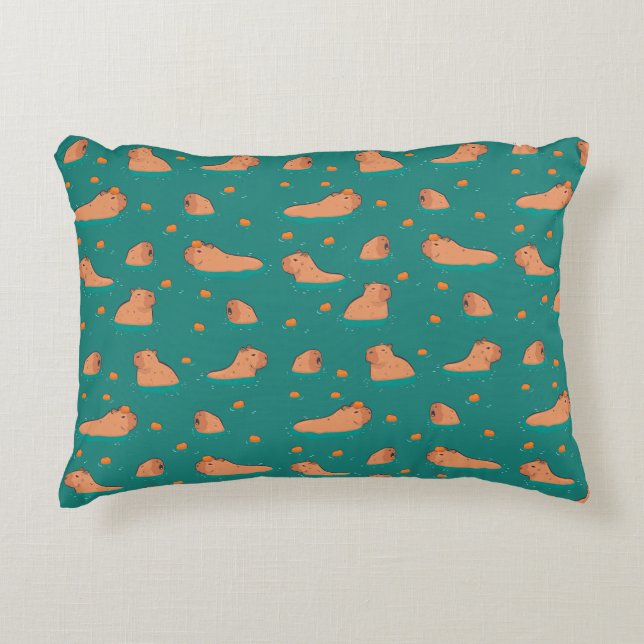 drijvende capibara's met sinaasappel accent kussen (Voorkant)