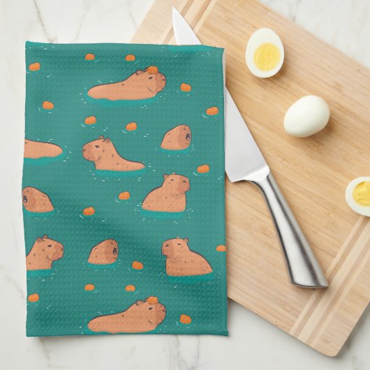 drijvende capibara's met sinaasappel theedoek (Quarter Fold)