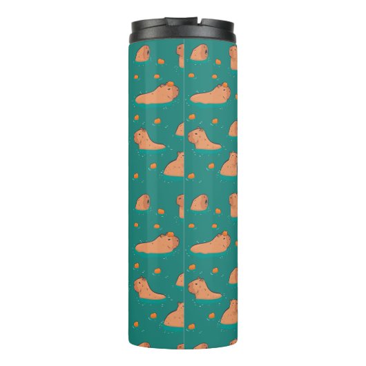 drijvende capibara's met sinaasappel thermosbeker (Achterkant)