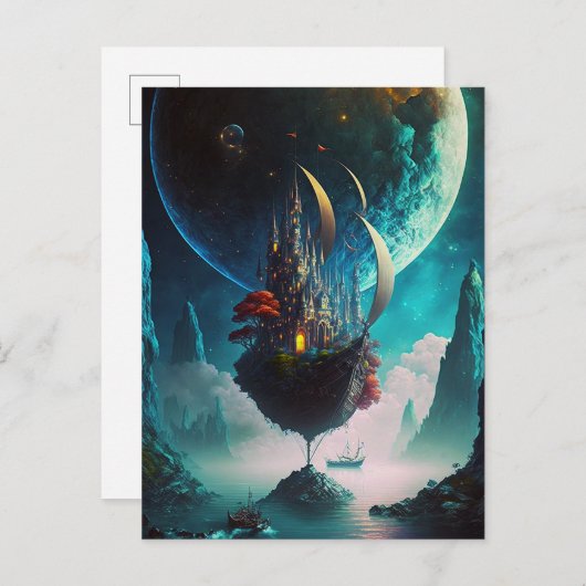 Drijvende Castle Ship Fantasy Art Briefkaart (Voorkant / Achterkant)