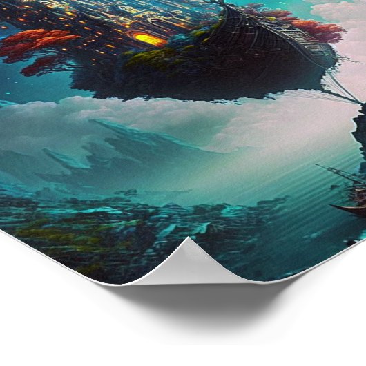 Drijvende Castle Ship Fantasy Art Poster (Hoek)