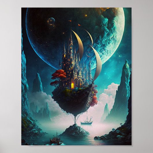 Drijvende Castle Ship Fantasy Art Poster (Voorkant)