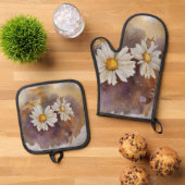 Drijvende Daisy-Waterverf Ovenwant & Pannenlap Set (Top down)