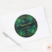 Drijvende donkergroene en Blauwgroen Rozen Product Ronde Sticker (Envelop)