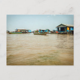 Drijvende dorp, huizen en boten, Cambodja Briefkaart