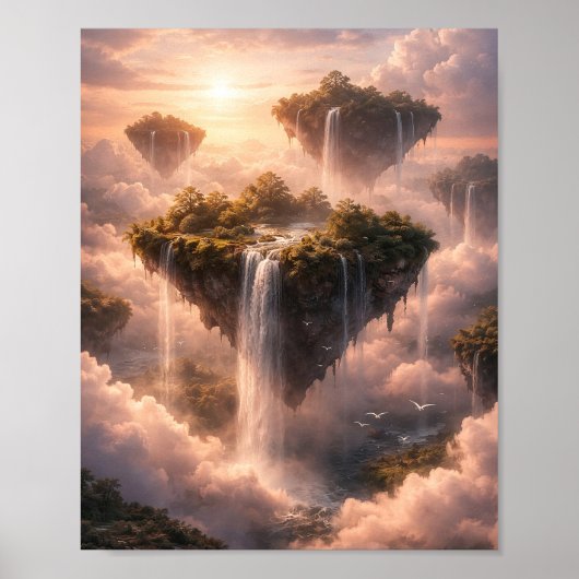 Drijvende Eilanden Lucht Watervallen Poster (Voorkant)