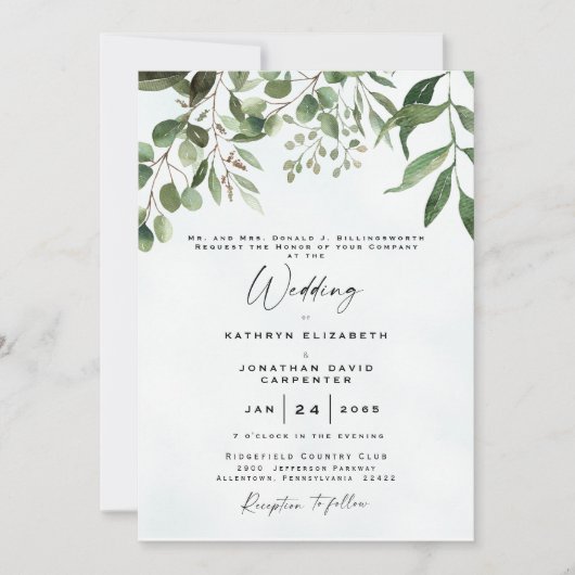 Drijvende Eucalyptus Elegant Waterverf Wedding I Kaart (Voorkant)