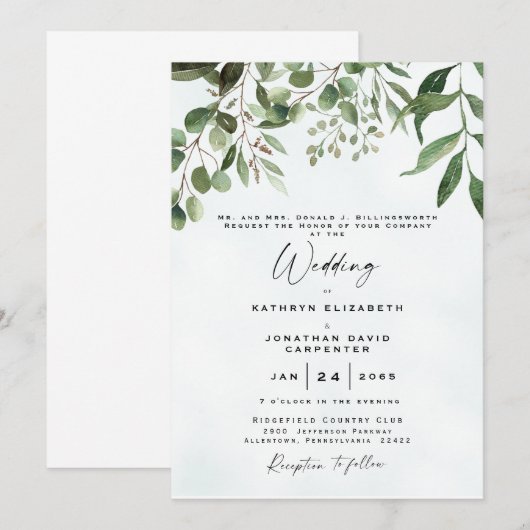 Drijvende Eucalyptus Elegant Waterverf Wedding I Kaart (Voorkant / Achterkant)
