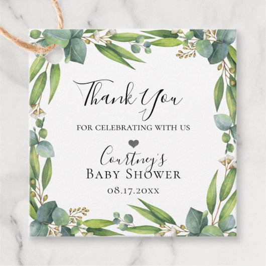 Drijvende Eucalyptus Foliage met adem Bedankjes Labels (Voorkant)