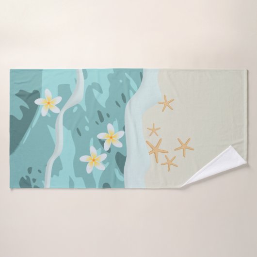 Drijvende Frangipanis op Beach Wave Meet Starfishe Badhanddoek (Badhanddoek)