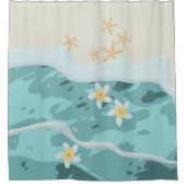 Drijvende Frangipanis op Beach Wave Meet Starfishe Douchegordijn (Voorkant)