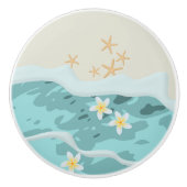 Drijvende Frangipanis op Beach Wave Meet Starfishe Keramische Knop (Voorkant)