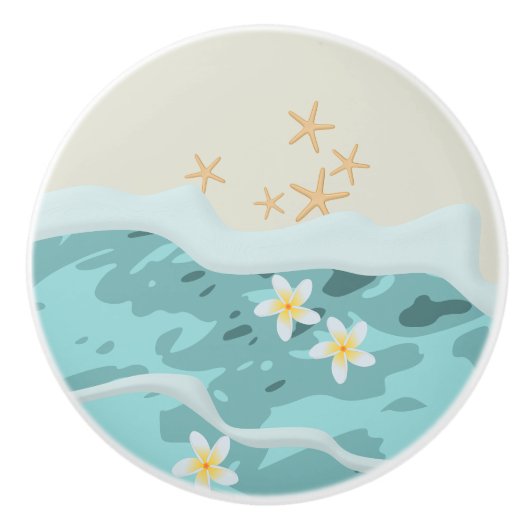 Drijvende Frangipanis op Beach Wave Meet Starfishe Keramische Knop (Voorkant)