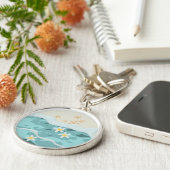 Drijvende Frangipanis op Beach Wave Meet Starfishe Sleutelhanger (Zijkant)