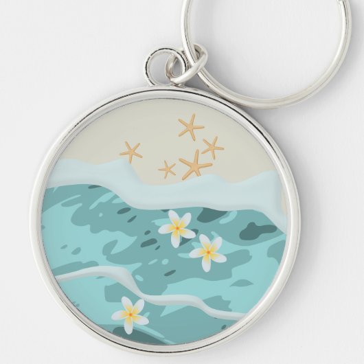 Drijvende Frangipanis op Beach Wave Meet Starfishe Sleutelhanger (Voorkant)