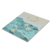 Drijvende Frangipanis op Beach Wave Meet Starfishe Tegeltje (Zijkant)