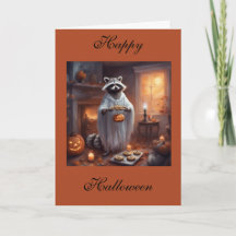 Drijvende Geest Wasbeer Halloween wenskaart