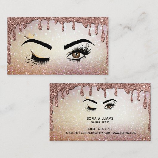 Drijvende Gold Makeup kunstenaar Wink Eye Lashes Visitekaartje (Voorkant / Achterkant)