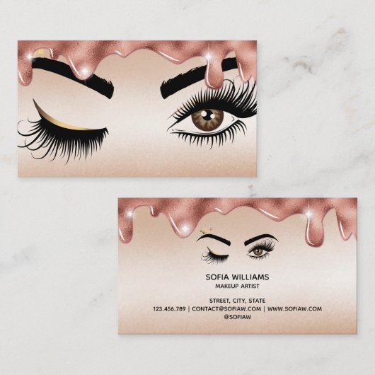 Drijvende Gold Makeup kunstenaar Wink Eye Lashes Visitekaartje (Voorkant / Achterkant)