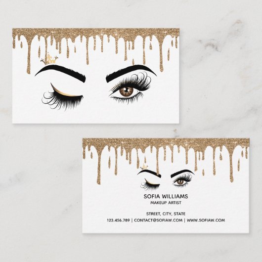 Drijvende Gold Makeup kunstenaar Wink Eye Lashes Visitekaartje (Voorkant / Achterkant)
