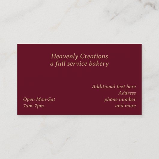 Drijvende gouden en Fancy kookbakkerij Visitekaartje (Achterkant)