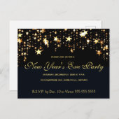 Drijvende gouden sterren en Stippen oudejaarsfeest Uitnodiging Briefkaart (Voorkant / Achterkant)