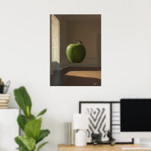 Drijvende Groene Appel en Vogel – Surrealistische Poster (Thuiskantoor)