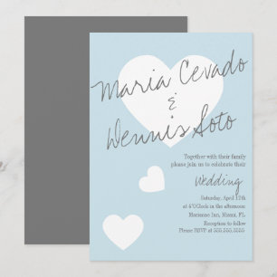 Drijvende Hart Lettering Script Trouw Blauw Grijs Kaart