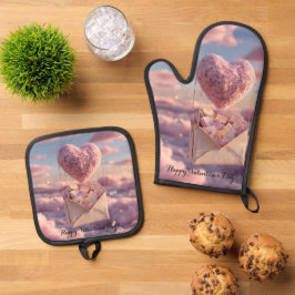 Drijvende Hart van Liefdesbrieven Ontwerp Postkaar Ovenwant & Pannenlap Set