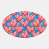 Drijvende harten op blauw ovale sticker (Voorkant)