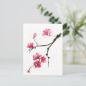 Drijvende kersen. Lentesbloesem. Inktschilderij Briefkaart (Staand voorkant)