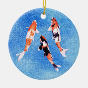 Drijvende Koi-blauwe versiering Keramisch Ornament