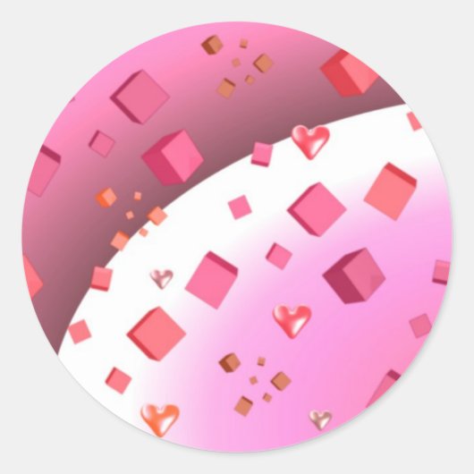 Drijvende kubussen en harten ronde sticker (Voorkant)