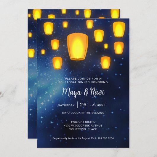 Drijvende Lantaarns bruiloft repetitie diner Kaart (Voorkant / Achterkant)