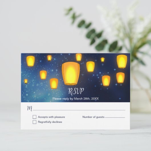 Drijvende Lantaarns Trouwantwoord RSVP Kaart (Staand voorkant)