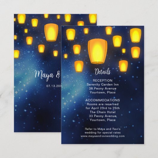 Drijvende Lantaarns Wedding Details Enclosure Kaart (Voorkant / Achterkant)