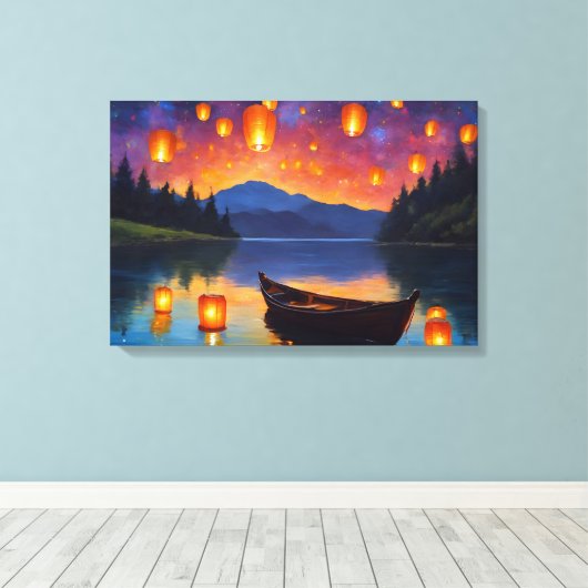 Drijvende lantaarns zweven in de lucht canvas afdruk (Insitu (Houten vloer))