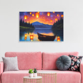 Drijvende lantaarns zweven in de lucht canvas afdruk (Insitu (Woonkamer))