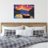 Drijvende lantaarns zweven in de lucht canvas afdruk (Insitu (Slaapkamer))