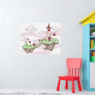 Drijvende Liefde Kasteel Illustratie Romantische F Poster