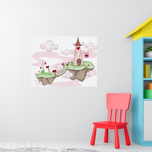 Drijvende Liefde Kasteel Illustratie Romantische F Poster