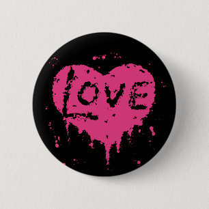 Drijvende liefdeshart zwart en warm roze ronde button 5,7 cm
