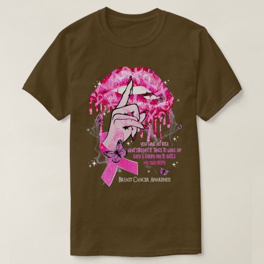 Drijvende Lips roze lint Borstkanker T-shirt (Design voorkant)