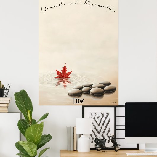 Drijvende Maple Leaf Zen Pond Poster (Thuiskantoor)