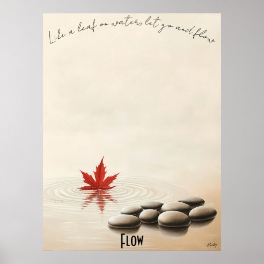 Drijvende Maple Leaf Zen Pond Poster (Voorkant)